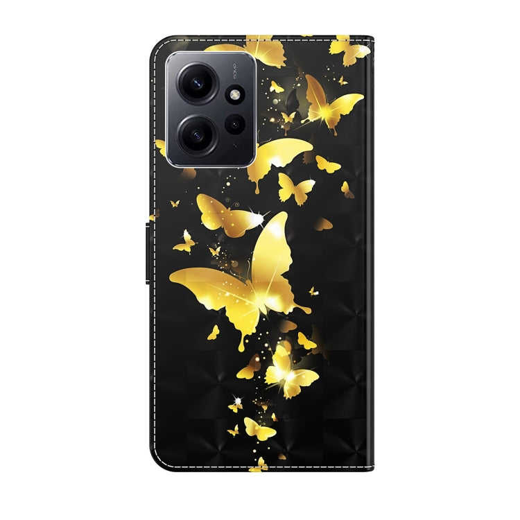 For Xiaomi Redmi Note 12 4G Global 3D Painting Pattern Flip Leather Phone Case(Gold Butterfly) - Note 12 Cases by buy2fix | Online Shopping UK | buy2fix