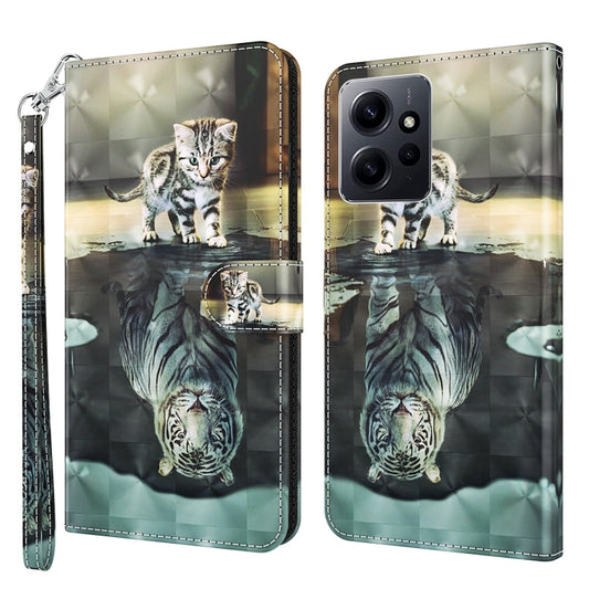 For Xiaomi Redmi Note 12 4G Global 3D Painting Pattern Flip Leather Phone Case(Cat Tiger) - Note 12 Cases by buy2fix | Online Shopping UK | buy2fix