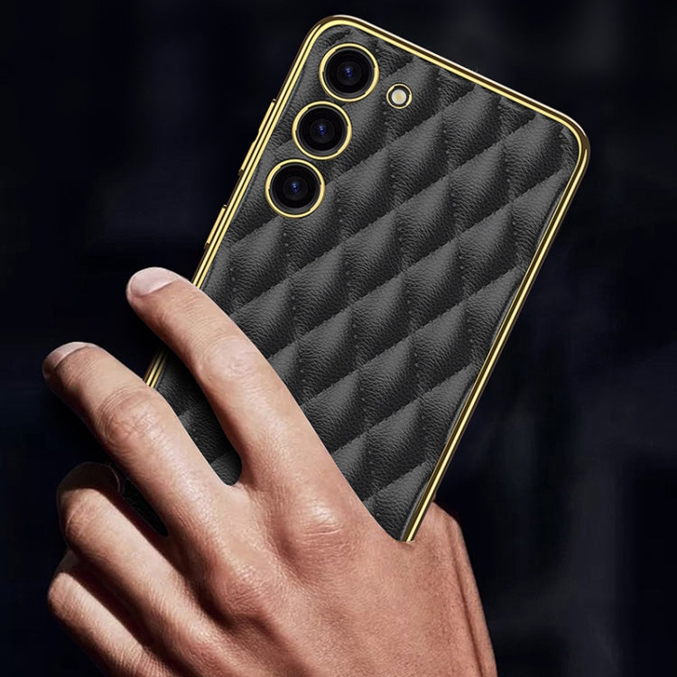 For Samsung Galaxy S23 5G GKK Rhombus Pattern Electroplating Plain PU Phone Case(Black) - Galaxy S23 5G Cases by GKK | Online Shopping UK | buy2fix