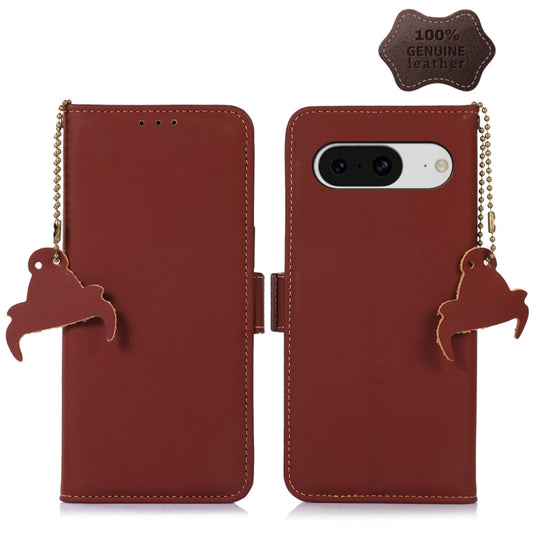 For Google Pixel 8 Genuine Leather Magnetic RFID Leather Phone Case(Coffee) - Google Cases by buy2fix | Online Shopping UK | buy2fix