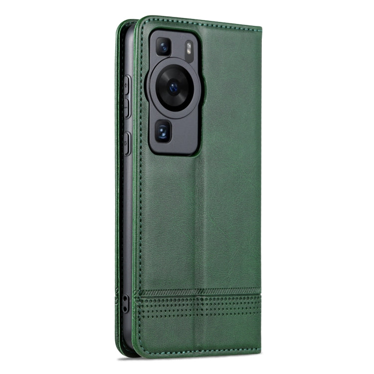 For Huawei P60 / P60 Pro AZNS Magnetic Calf Texture Flip Leather Phone Case(Dark Green) - Huawei Cases by AZNS | Online Shopping UK | buy2fix