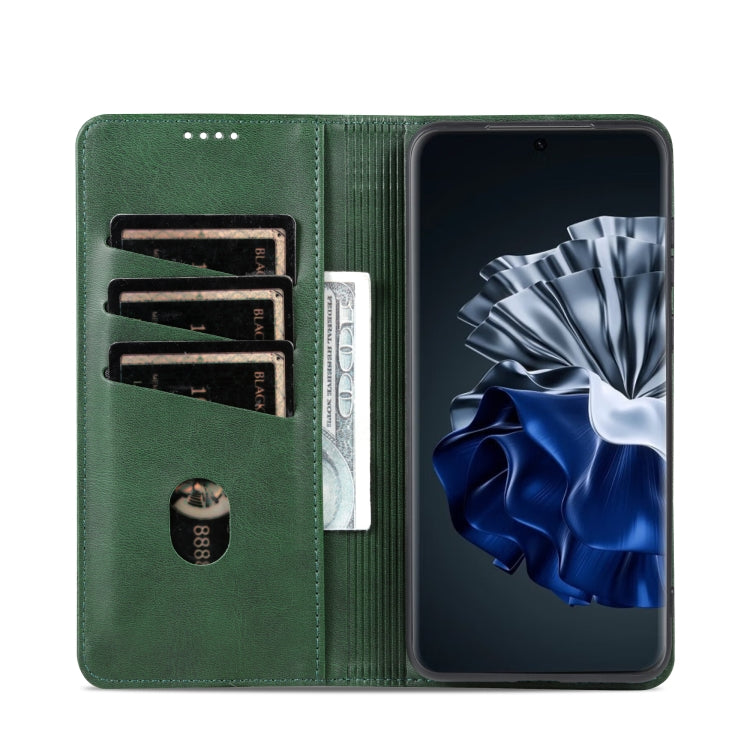 For Huawei P60 / P60 Pro AZNS Magnetic Calf Texture Flip Leather Phone Case(Dark Green) - Huawei Cases by AZNS | Online Shopping UK | buy2fix