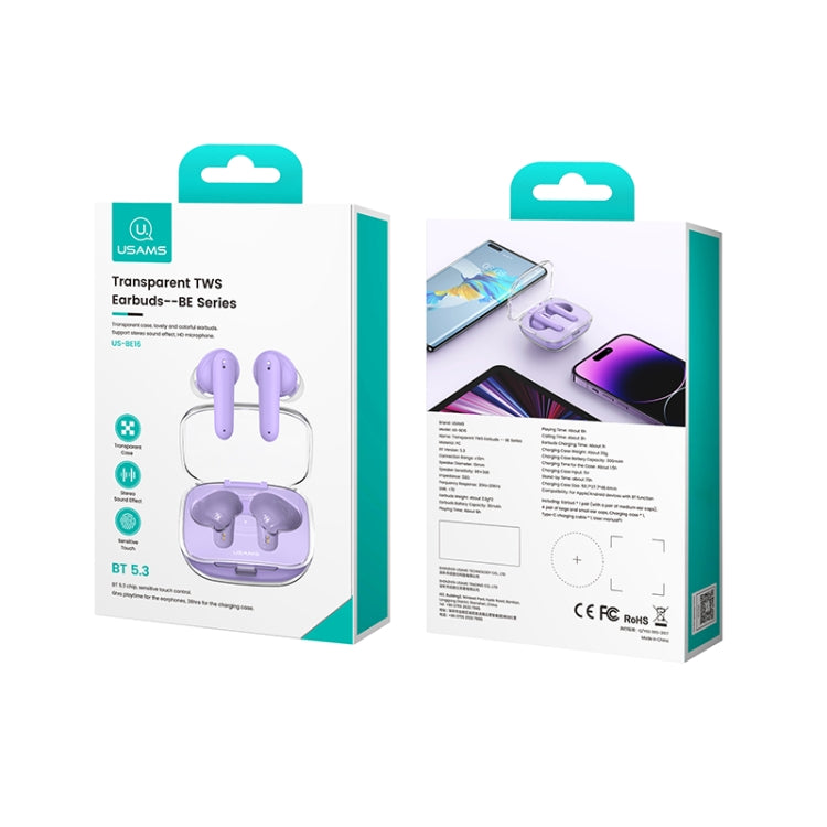 USAMS BE16 Ice Tray Series Transparent TWS In-Ear Wireless Bluetooth Earphone(White) - TWS Earphone by USAMS | Online Shopping UK | buy2fix