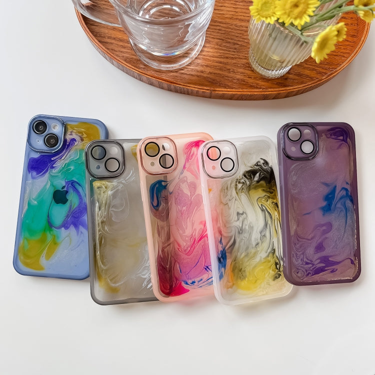 For iPhone 14 Plus Oil Painting Electroplating TPU Phone Case(Blue) - iPhone 14 Plus Cases by buy2fix | Online Shopping UK | buy2fix