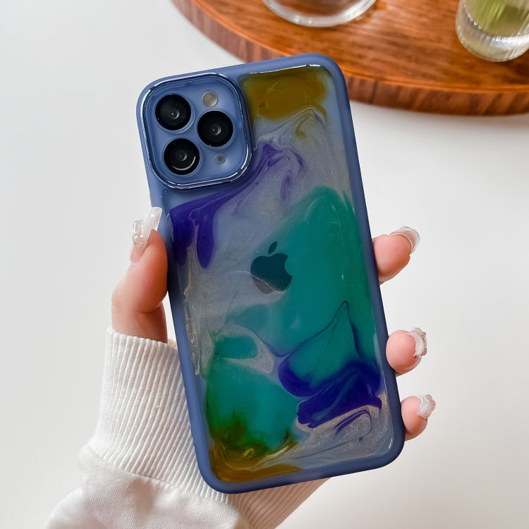 For iPhone 11 Pro Oil Painting Electroplating TPU Phone Case(Blue) - iPhone 11 Pro Cases by buy2fix | Online Shopping UK | buy2fix
