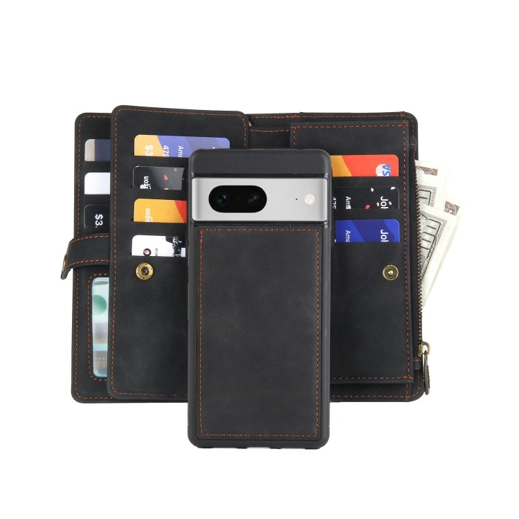 For Google Pixel 7 Zipper Wallet Detachable MagSafe Leather Phone Case(Black) - Google Cases by buy2fix | Online Shopping UK | buy2fix