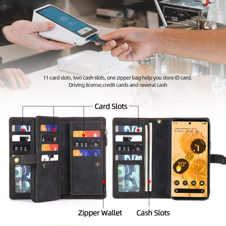 For Google Pixel 7 Zipper Wallet Detachable MagSafe Leather Phone Case(Black) - Google Cases by buy2fix | Online Shopping UK | buy2fix