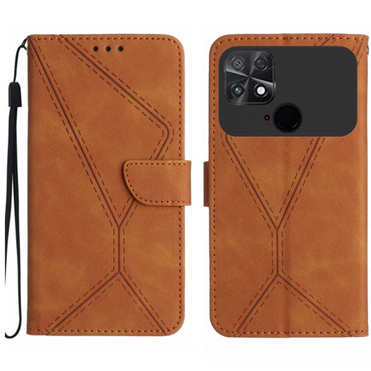 For Xiaomi POCO C40 Stitching Embossed Leather Phone Case(Brown) - Xiaomi Cases by buy2fix | Online Shopping UK | buy2fix