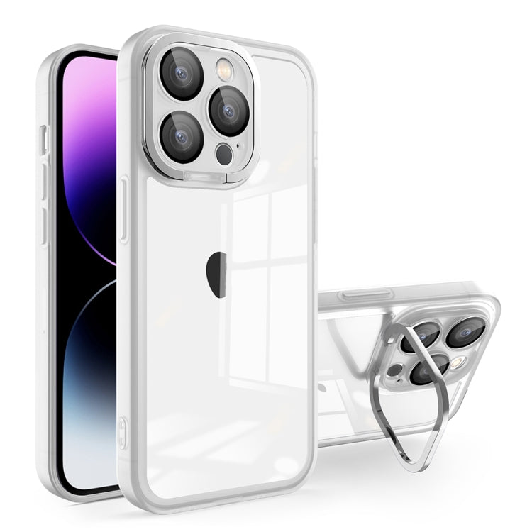 For iPhone 14 Plus Invisible Lens Bracket Matte Transparent Phone Case(Silver) - iPhone 14 Plus Cases by buy2fix | Online Shopping UK | buy2fix