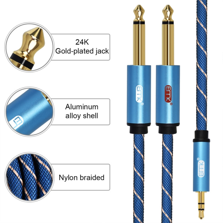 EMK 3.5mm Jack Male to 2 x 6.35mm Jack Male Gold Plated Connector Nylon Braid AUX Cable for Computer / X-BOX / PS3 / CD / DVD, Cable Length:2m(Dark Blue) - Audio Optical Cables by buy2fix | Online Shopping UK | buy2fix