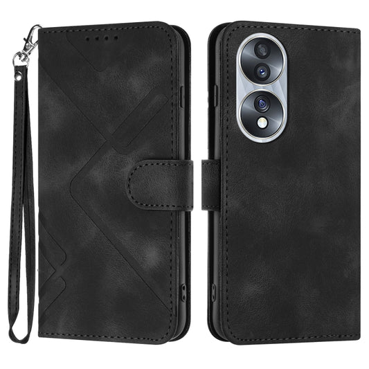 For Honor 70 Line Pattern Skin Feel Leather Phone Case(Black) - Honor Cases by buy2fix | Online Shopping UK | buy2fix