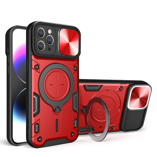 For iPhone 12 Pro Max CD Texture Sliding Camshield Magnetic Holder Phone Case(Red) - iPhone 12 Pro Max Cases by buy2fix | Online Shopping UK | buy2fix