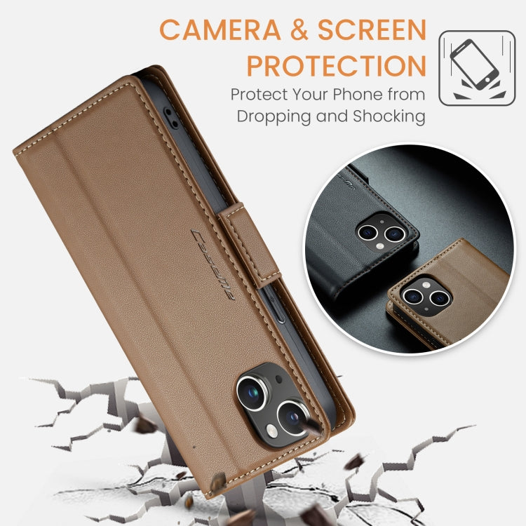 For iPhone 14 Plus CaseMe 023 Butterfly Buckle Litchi Texture RFID Anti-theft Leather Phone Case(Brown) - iPhone 14 Plus Cases by CaseMe | Online Shopping UK | buy2fix