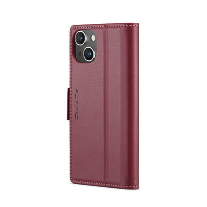 For iPhone 14 Plus CaseMe 023 Butterfly Buckle Litchi Texture RFID Anti-theft Leather Phone Case(Wine Red) - iPhone 14 Plus Cases by CaseMe | Online Shopping UK | buy2fix
