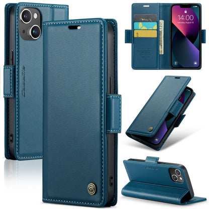 For iPhone 14 Plus CaseMe 023 Butterfly Buckle Litchi Texture RFID Anti-theft Leather Phone Case(Blue) - iPhone 14 Plus Cases by CaseMe | Online Shopping UK | buy2fix