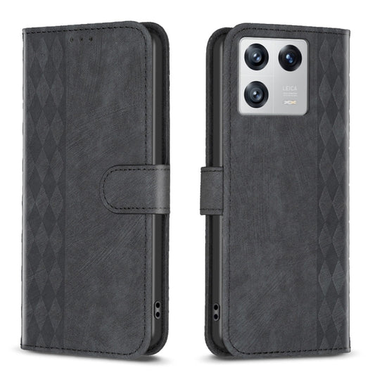 For Xiaomi 13 Plaid Embossed Leather Phone Case(Black) - 13 Cases by buy2fix | Online Shopping UK | buy2fix