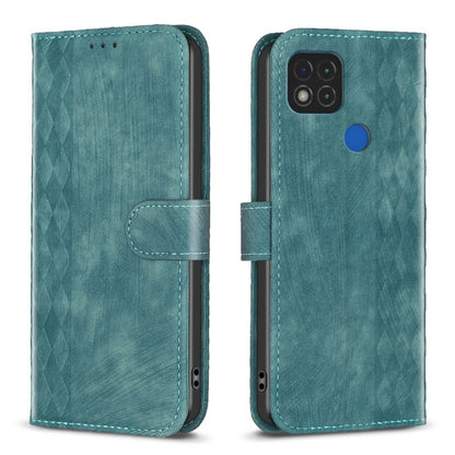 For Xiaomi Redmi 9C Plaid Embossed Leather Phone Case(Green) - Xiaomi Cases by buy2fix | Online Shopping UK | buy2fix