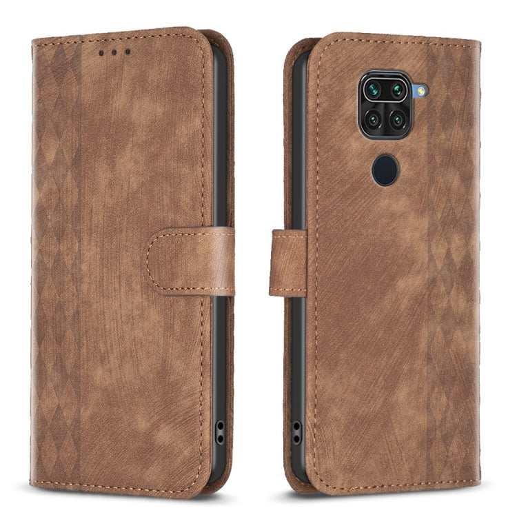 For Xiaomi Redmi Note 9 Plaid Embossed Leather Phone Case(Brown) - Xiaomi Cases by buy2fix | Online Shopping UK | buy2fix