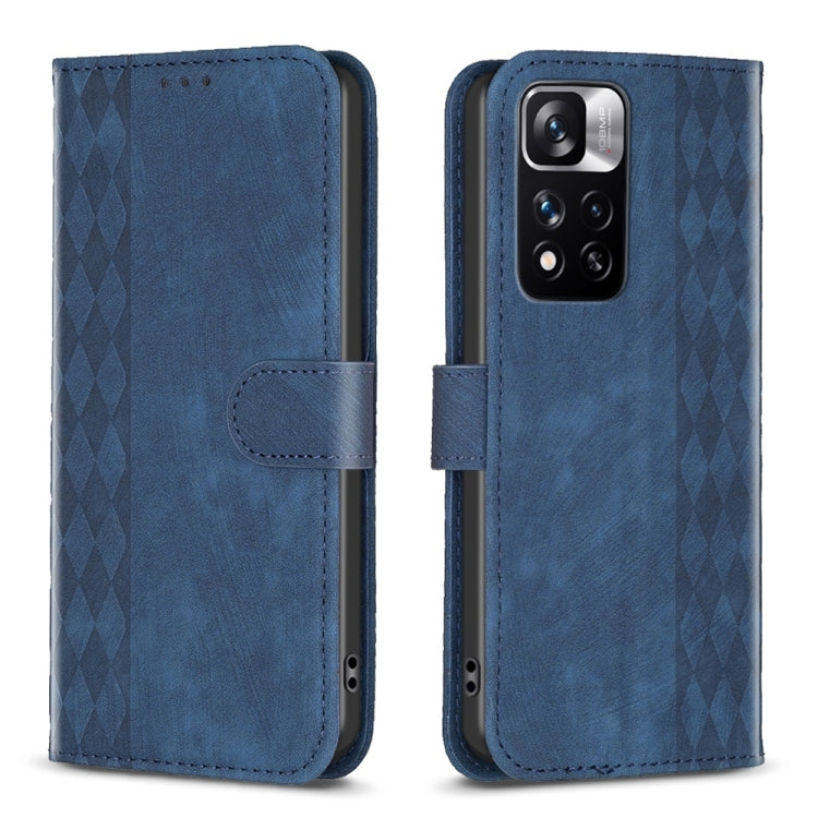 For Xiaomi Redmi Note 11 Pro Plaid Embossed Leather Phone Case(Blue) - Redmi Note 11 Pro Case by buy2fix | Online Shopping UK | buy2fix