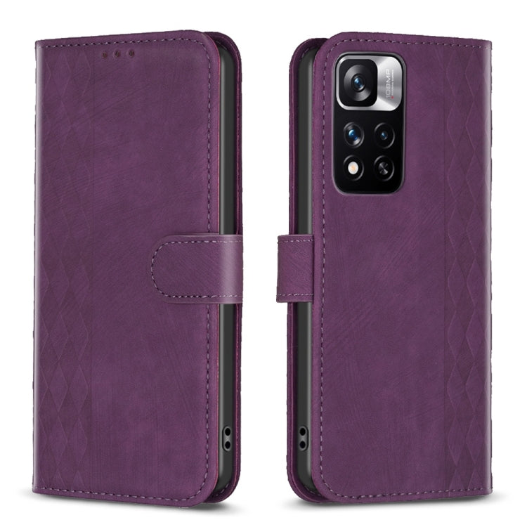 For Xiaomi Redmi Note 11 Pro Plaid Embossed Leather Phone Case(Purple) - Redmi Note 11 Pro Case by buy2fix | Online Shopping UK | buy2fix