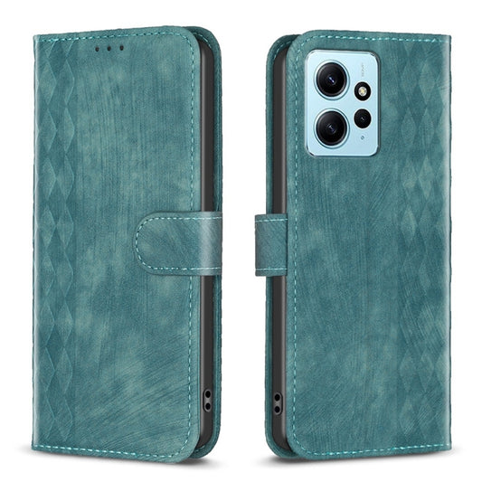For Xiaomi Redmi Note 12 4G Global Plaid Embossed Leather Phone Case(Green) - Note 12 Cases by buy2fix | Online Shopping UK | buy2fix