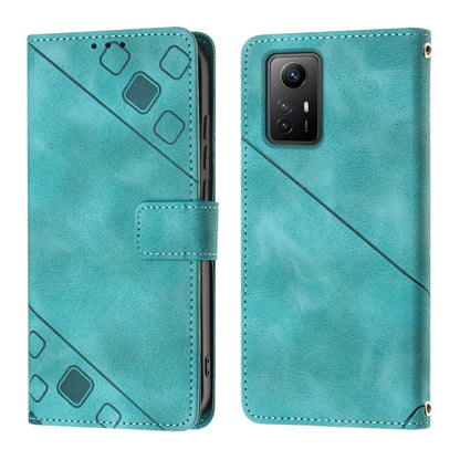 For Xiaomi Redmi Note 12S 4G Global Skin-feel Embossed Leather Phone Case(Green) - Xiaomi Cases by buy2fix | Online Shopping UK | buy2fix