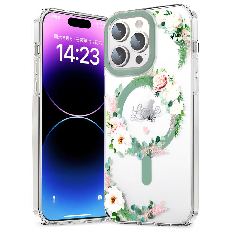 For iPhone 12 MagSafe Magnetic TPU Phone Case(White Pink Rose) - iPhone 12 / 12 Pro Cases by buy2fix | Online Shopping UK | buy2fix