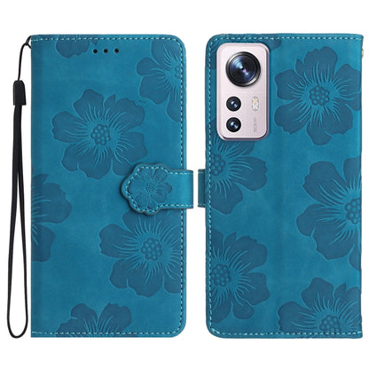 For Xiaomi 12 Pro Flower Embossing Pattern Leather Phone Case(Blue) - 12 Pro Cases by buy2fix | Online Shopping UK | buy2fix