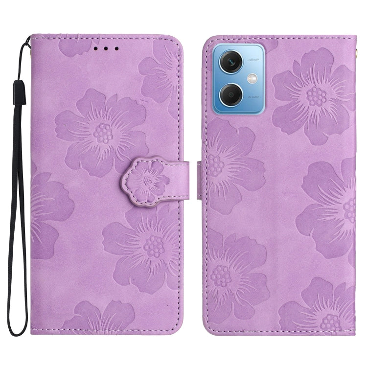 For Xiaomi Redmi Note 12 5G Flower Embossing Pattern Leather Phone Case(Purple) - Note 12 Cases by buy2fix | Online Shopping UK | buy2fix