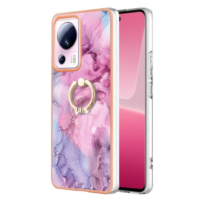 For Xiaomi 13 Lite 5G Electroplating Marble Dual-side IMD Phone Case with Ring(Pink 013) - 13 Lite Cases by buy2fix | Online Shopping UK | buy2fix