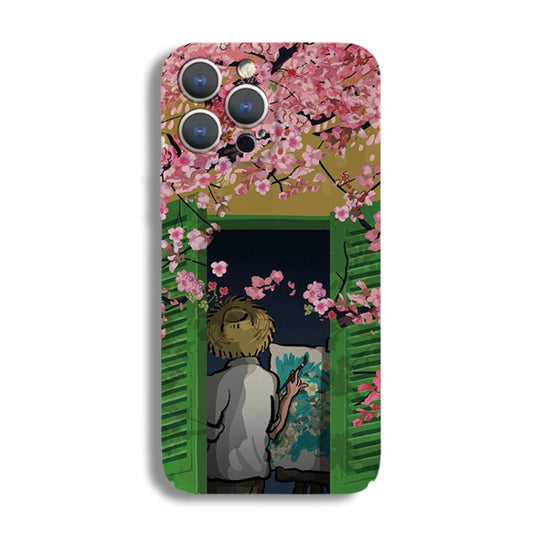 For iPhone 13 mini Precise Hole Oil Painting Pattern PC Phone Case(Peach Blossom) - iPhone 13 mini Cases by buy2fix | Online Shopping UK | buy2fix