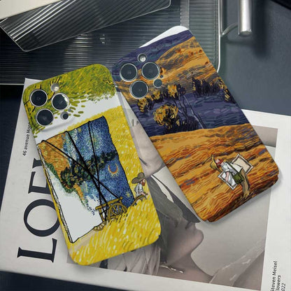 For iPhone 12 mini Precise Hole Oil Painting Pattern PC Phone Case(Handcart) - iPhone 12 mini Cases by buy2fix | Online Shopping UK | buy2fix