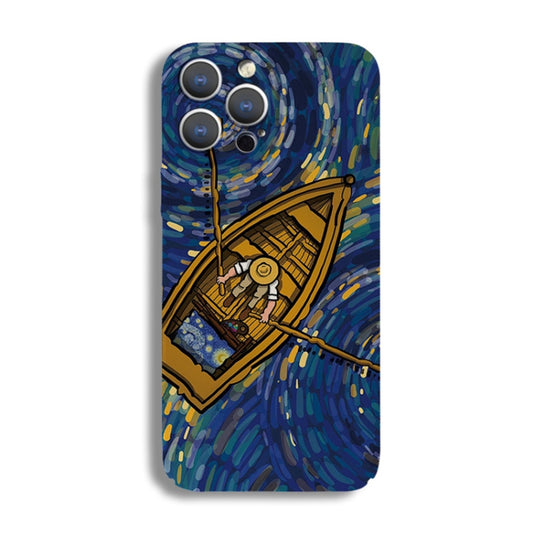 For iPhone 12 Pro Max Precise Hole Oil Painting Pattern PC Phone Case(Boating) - iPhone 12 Pro Max Cases by buy2fix | Online Shopping UK | buy2fix