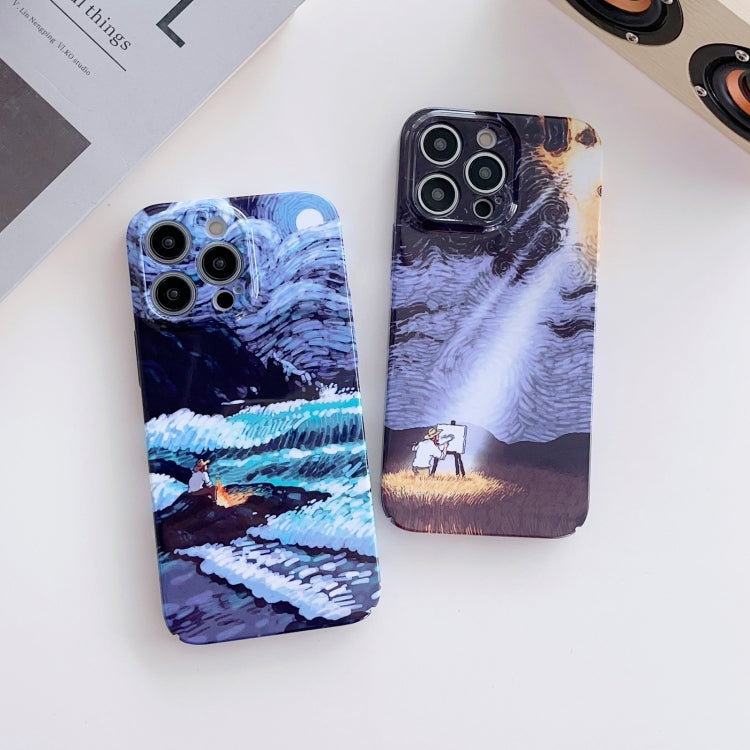 For iPhone 14 Plus Precise Hole Oil Painting Pattern PC Phone Case(Sea Wave) - iPhone 14 Plus Cases by buy2fix | Online Shopping UK | buy2fix