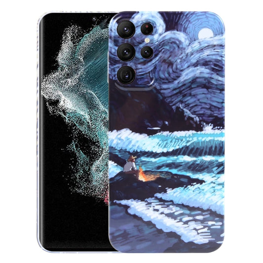 For Samsung Galaxy S22 Ultra 5G Precise Hole Oil Painting Pattern PC Phone Case(Sea Wave) - Galaxy S22 Ultra 5G Cases by buy2fix | Online Shopping UK | buy2fix