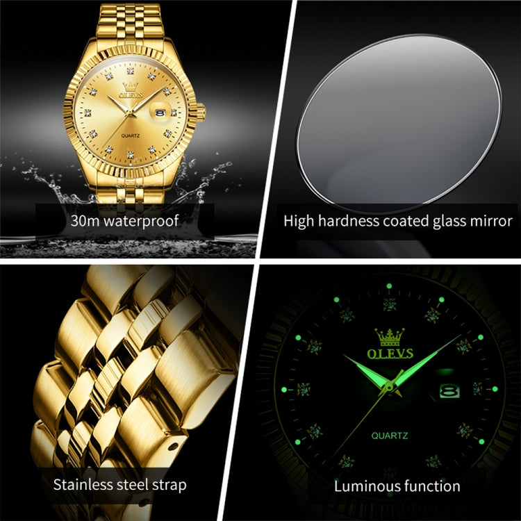 OLEVS 5526 Men Diamond Set Luminous Waterproof Quartz Watch(Gold) - Metal Strap Watches by OLEVS | Online Shopping UK | buy2fix
