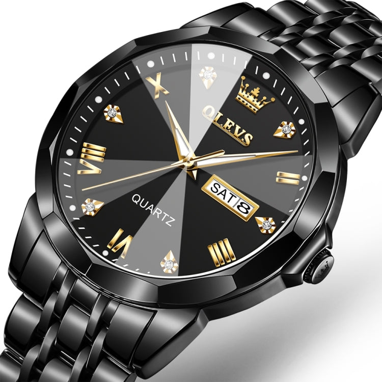 OLEVS 9931 Men Luminous Waterproof Quartz Watch(Black) - Metal Strap Watches by OLEVS | Online Shopping UK | buy2fix