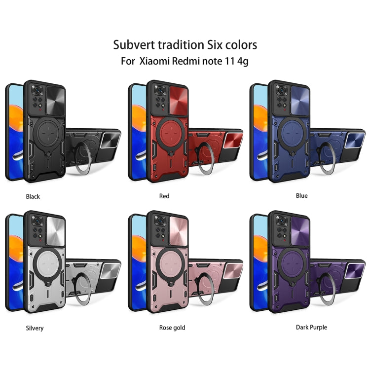 For Xiaomi Redmi Note 11 4G CD Texture Sliding Camshield Magnetic Holder Phone Case(Blue) - Xiaomi Cases by buy2fix | Online Shopping UK | buy2fix