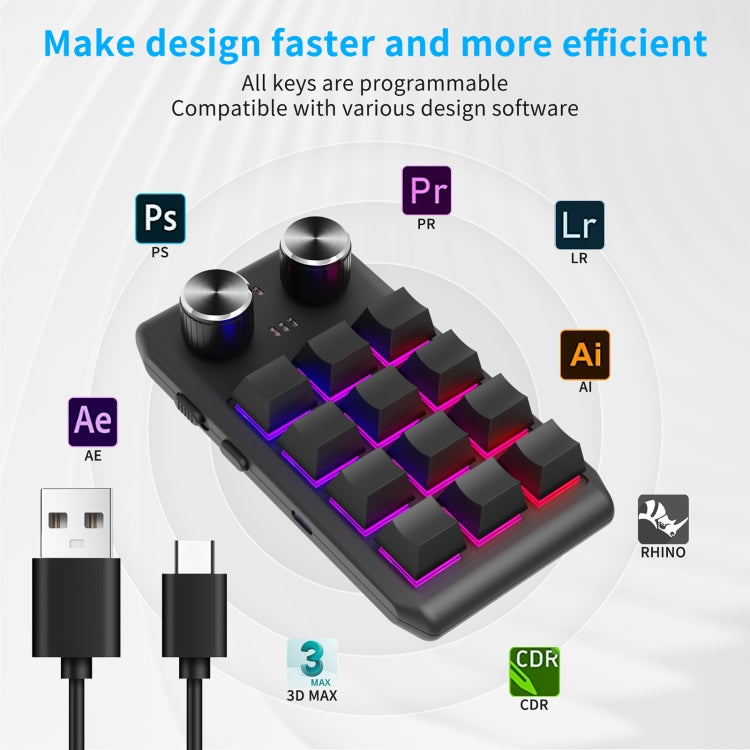 Bluetooth Wireless 12KV2 MOLD Mini Mechanical 12 Keys 2 Knob Custom Programming Keyboard(Black) - Mini Keyboard by buy2fix | Online Shopping UK | buy2fix