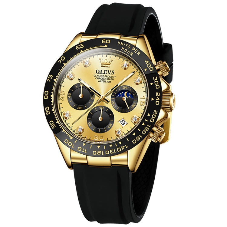 OLEVS 2875 Men Multifunctional Sports Chronograph Waterproof Quartz Watch(Gold) - Silicone Strap Watches by OLEVS | Online Shopping UK | buy2fix
