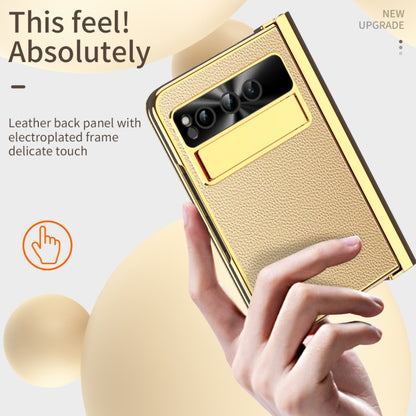 For Google Pixel Fold Litchi Pattern Electroplating Pen Slot Folding Phone Case with Stylus(Gold) - Google Cases by buy2fix | Online Shopping UK | buy2fix