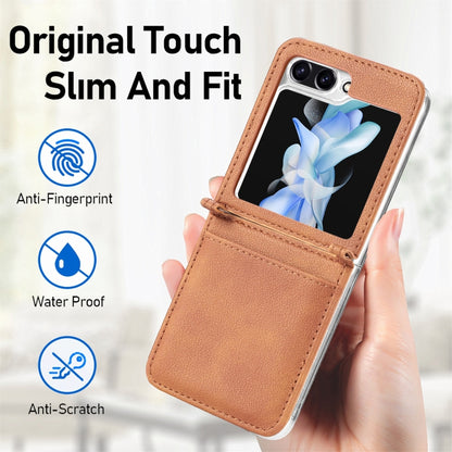For Samsung Galaxy Z Flip5 Litchi Texture PU Card Fold Back Phone Case(Brown) - Galaxy Z Flip5 Cases by buy2fix | Online Shopping UK | buy2fix