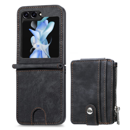 For Samsung Galaxy Z Flip5 Skin-feel PU Zipper Wallet Phone Case(Black) - Galaxy Z Flip5 Cases by buy2fix | Online Shopping UK | buy2fix
