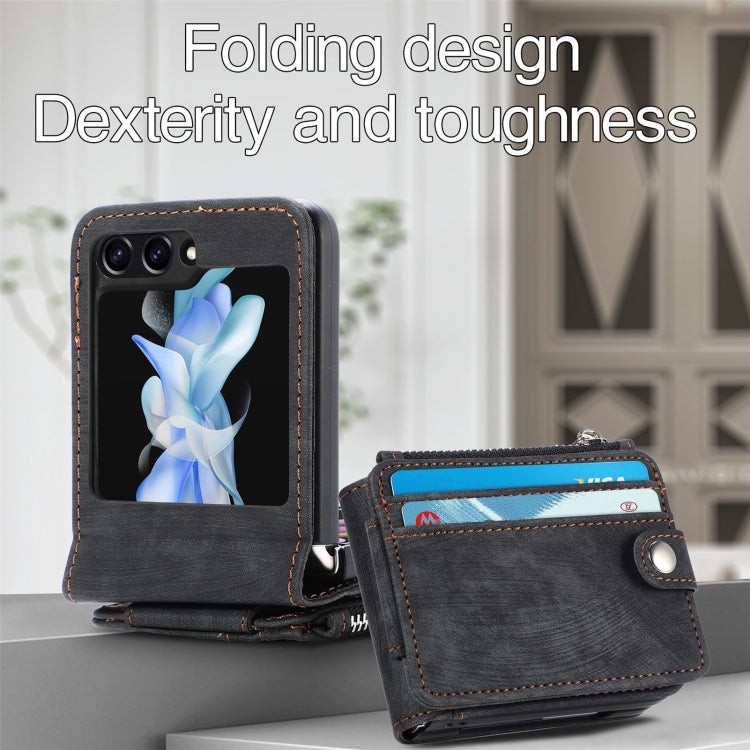 For Samsung Galaxy Z Flip5 Skin-feel PU Zipper Wallet Phone Case(Black) - Galaxy Z Flip5 Cases by buy2fix | Online Shopping UK | buy2fix