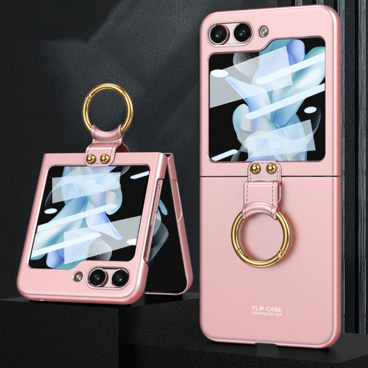 For Samsung Galaxy Z Flip5 GKK Ultra-thin PC Full Coverage Phone Case with Ring Holder / Tempered Film(Pink) - Galaxy Z Flip5 Cases by GKK | Online Shopping UK | buy2fix
