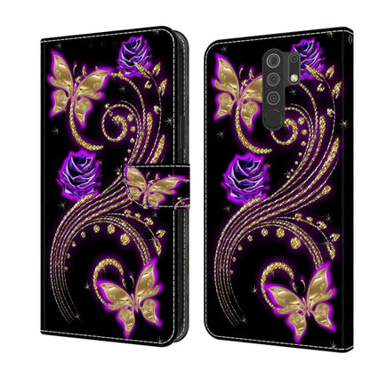 For Xiaomi Redmi 9 Crystal 3D Shockproof Protective Leather Phone Case(Purple Flower Butterfly) - Xiaomi Cases by buy2fix | Online Shopping UK | buy2fix