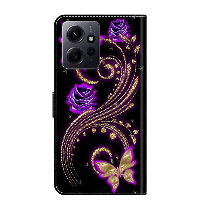 For Xiaomi Redmi Note 12 4G Crystal 3D Shockproof Protective Leather Phone Case(Purple Flower Butterfly) - Xiaomi Cases by buy2fix | Online Shopping UK | buy2fix