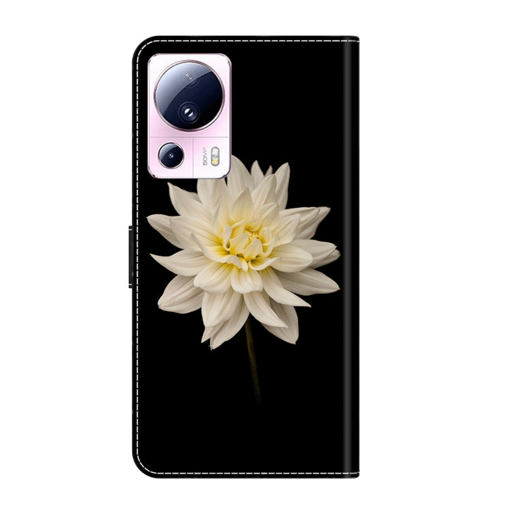 For Xiaomi 13 Lite Crystal 3D Shockproof Protective Leather Phone Case(White Flower) - 13 Lite Cases by buy2fix | Online Shopping UK | buy2fix