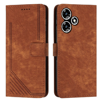 For Infinix Hot 30 Skin Feel Stripe Pattern Leather Phone Case with Lanyard(Brown) - Infinix Cases by buy2fix | Online Shopping UK | buy2fix