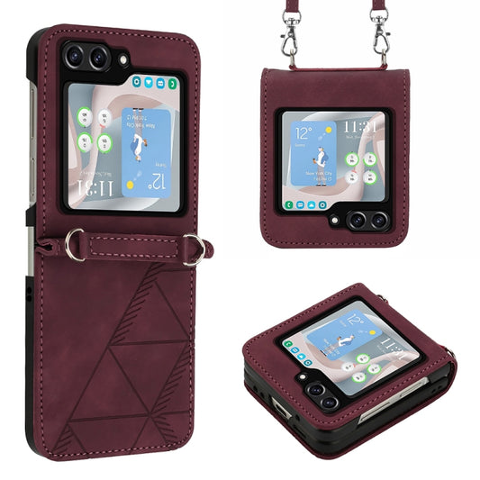 For Samsung Galaxy Z Flip5 5G Crossbody 3D Embossed Flip Leather Phone Case(Wine Red) - Galaxy Z Flip5 Cases by buy2fix | Online Shopping UK | buy2fix